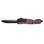 Armed Force Tactical Large Plain Drop Point OTF Knife -Punisher Skull Flag