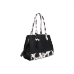 Jessie James Montana Concealed Carry Lock and Key Whipstitch Cow Print Satchel Bag with Tassel- Black